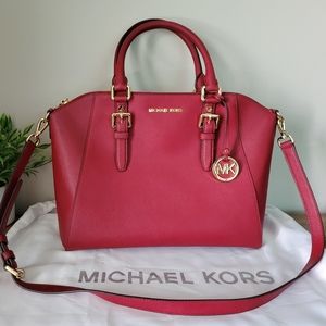 Michael Kors Ciara Lrg Satchel Saffiano Maroon
